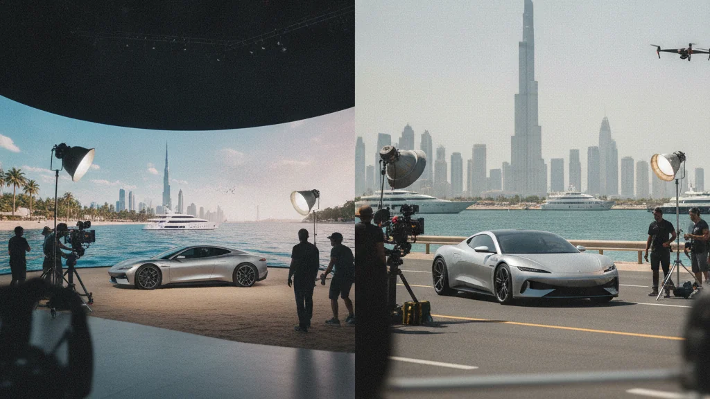 Virtual Production Cost in Dubai 2026: LED Volume Stage vs Real Dubai Location for 30-Second Luxury Car and Yacht Commercials